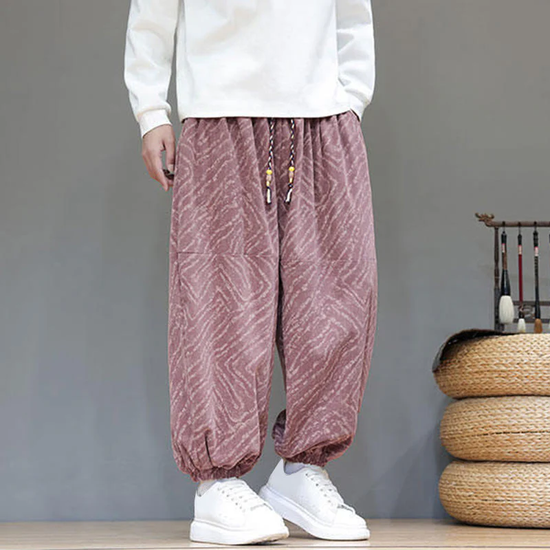 Pantaloni harem da uomo in velluto a coste di cotone e lino con tasche e coulisse, motivo Buddha Stones Fall Texture - Image 23
