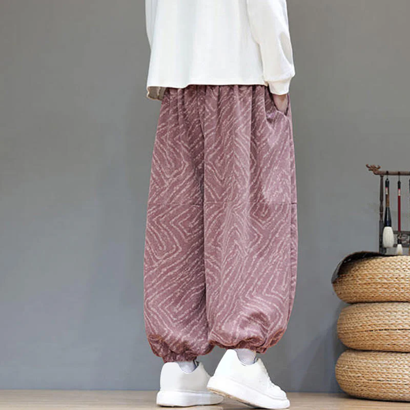Pantaloni harem da uomo in velluto a coste di cotone e lino con tasche e coulisse, motivo Buddha Stones Fall Texture - Image 26