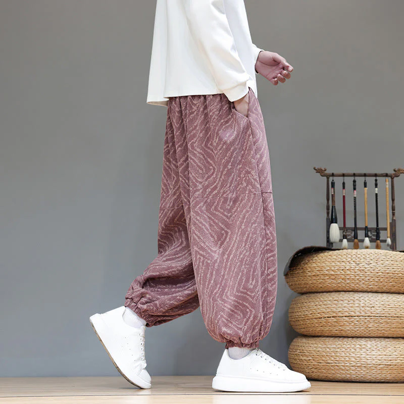 Pantaloni harem da uomo in velluto a coste di cotone e lino con tasche e coulisse, motivo Buddha Stones Fall Texture - Image 28