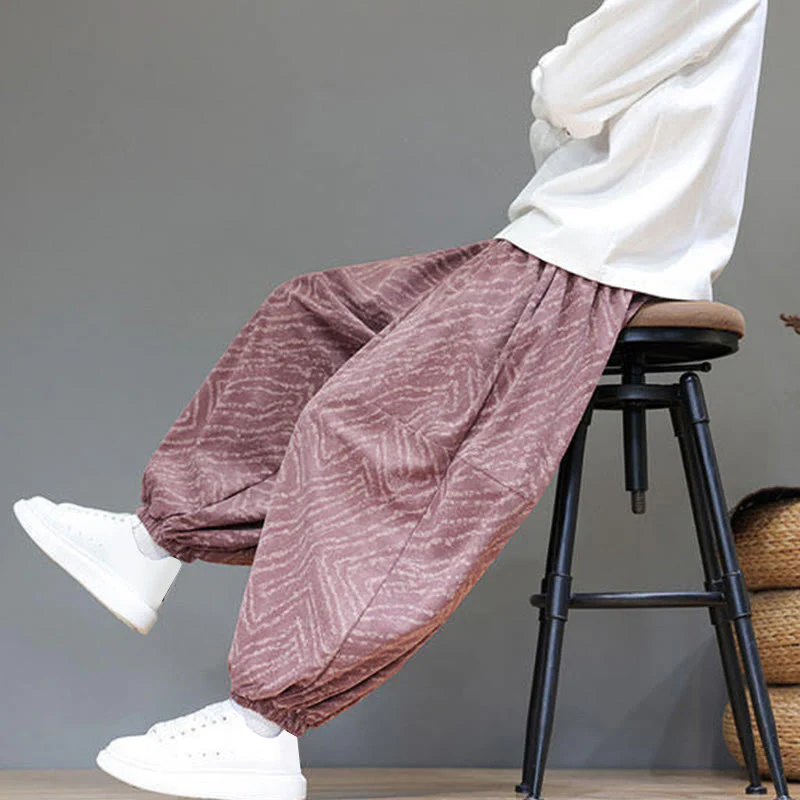 Pantaloni harem da uomo in velluto a coste di cotone e lino con tasche e coulisse, motivo Buddha Stones Fall Texture - Image 29