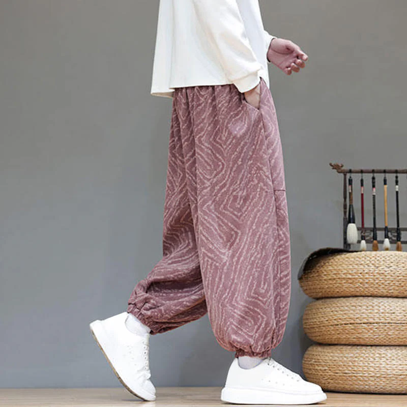 Pantaloni harem da uomo in velluto a coste di cotone e lino con tasche e coulisse, motivo Buddha Stones Fall Texture - Image 31