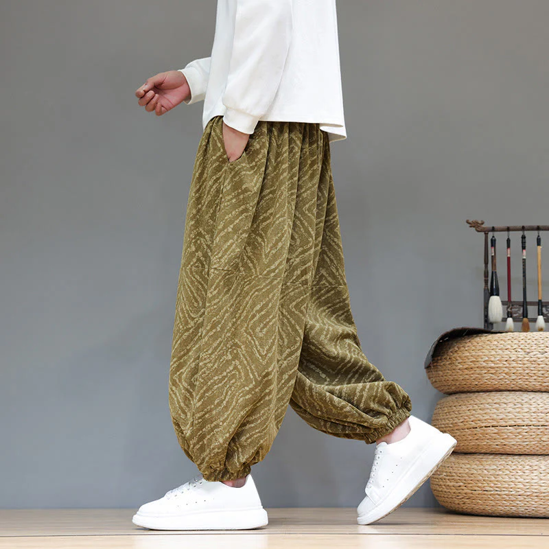 Pantaloni harem da uomo in velluto a coste di cotone e lino con tasche e coulisse, motivo Buddha Stones Fall Texture - Image 32