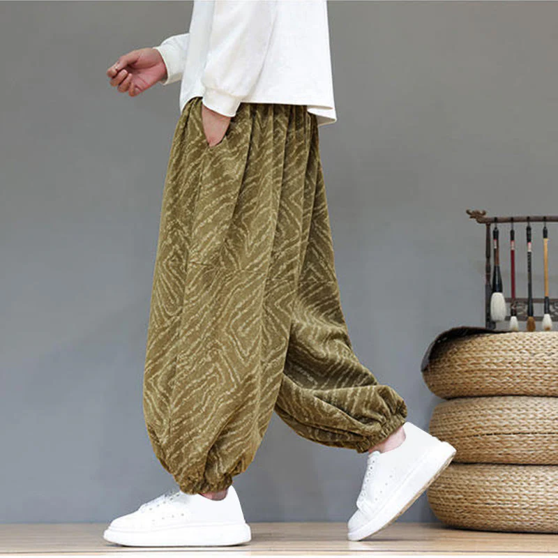 Pantaloni harem da uomo in velluto a coste di cotone e lino con tasche e coulisse, motivo Buddha Stones Fall Texture - Image 38