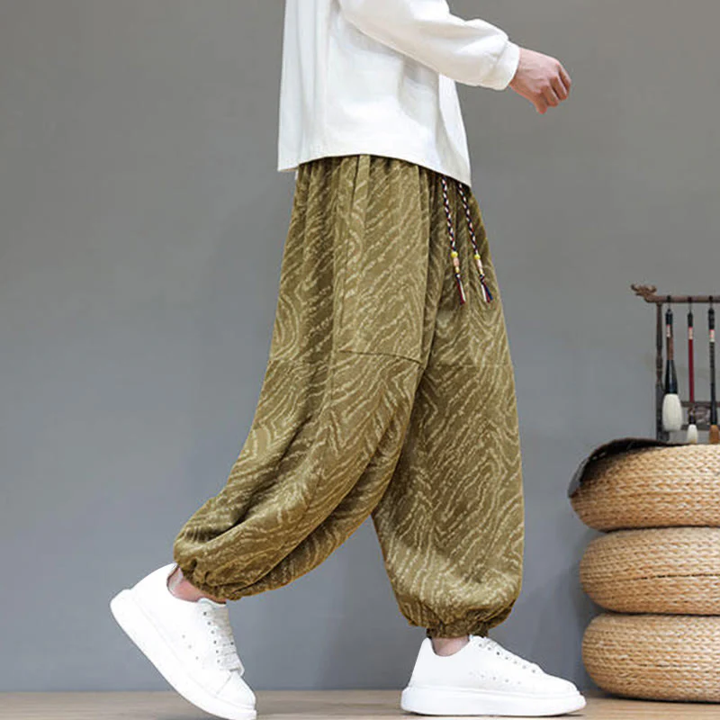 Pantaloni harem da uomo in velluto a coste di cotone e lino con tasche e coulisse, motivo Buddha Stones Fall Texture - Image 39