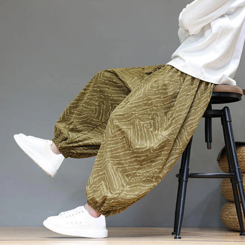 Pantaloni harem da uomo in velluto a coste di cotone e lino con tasche e coulisse, motivo Buddha Stones Fall Texture - Image 40
