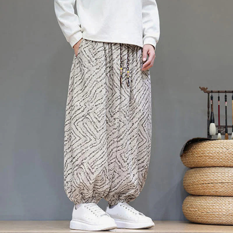 Pantaloni harem da uomo in velluto a coste di cotone e lino con tasche e coulisse, motivo Buddha Stones Fall Texture - Image 6