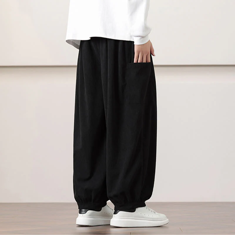 Pantaloni harem da uomo in velluto a coste tinta unita con coulisse e tasche Buddha Stones - Image 16