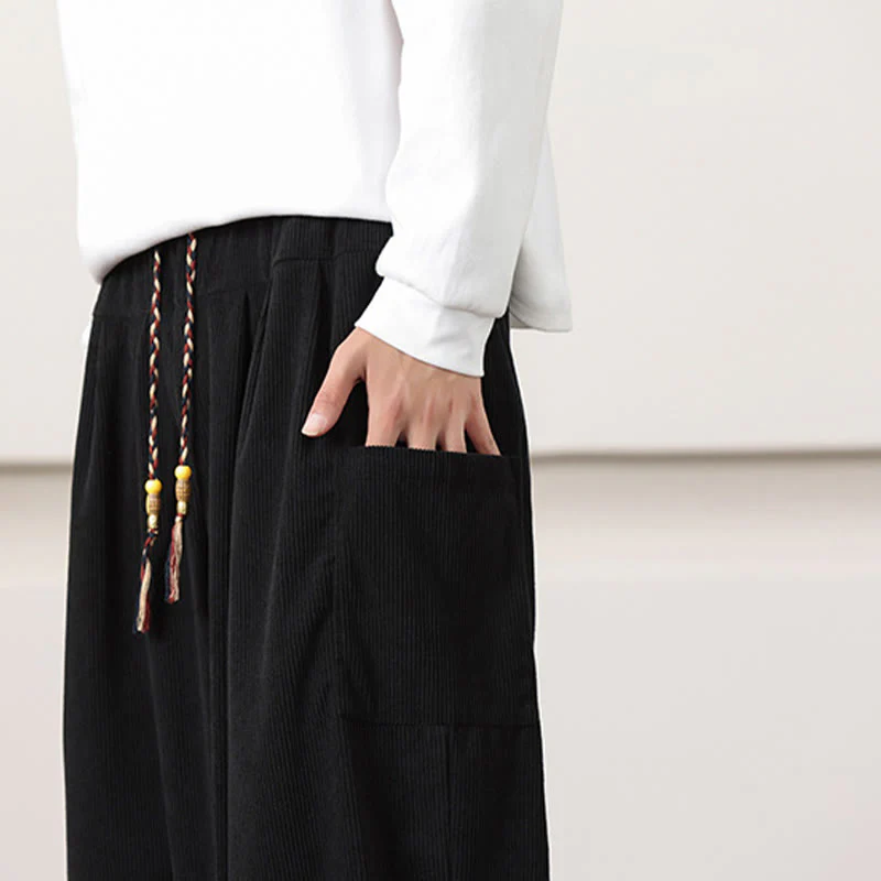 Pantaloni harem da uomo in velluto a coste tinta unita con coulisse e tasche Buddha Stones - Image 20