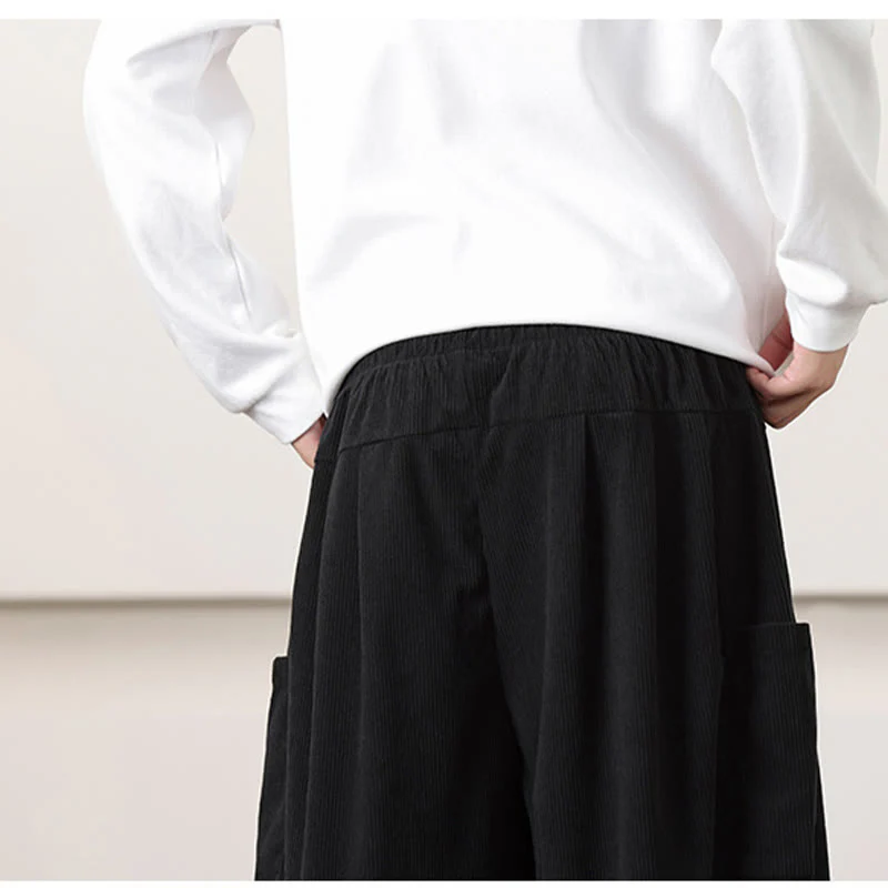 Pantaloni harem da uomo in velluto a coste tinta unita con coulisse e tasche Buddha Stones - Image 21