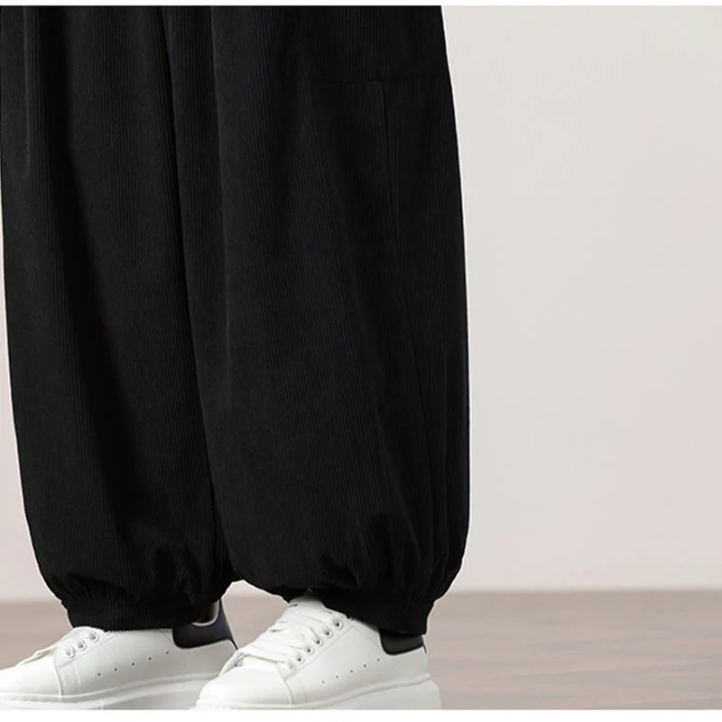 Pantaloni harem da uomo in velluto a coste tinta unita con coulisse e tasche Buddha Stones - Image 22