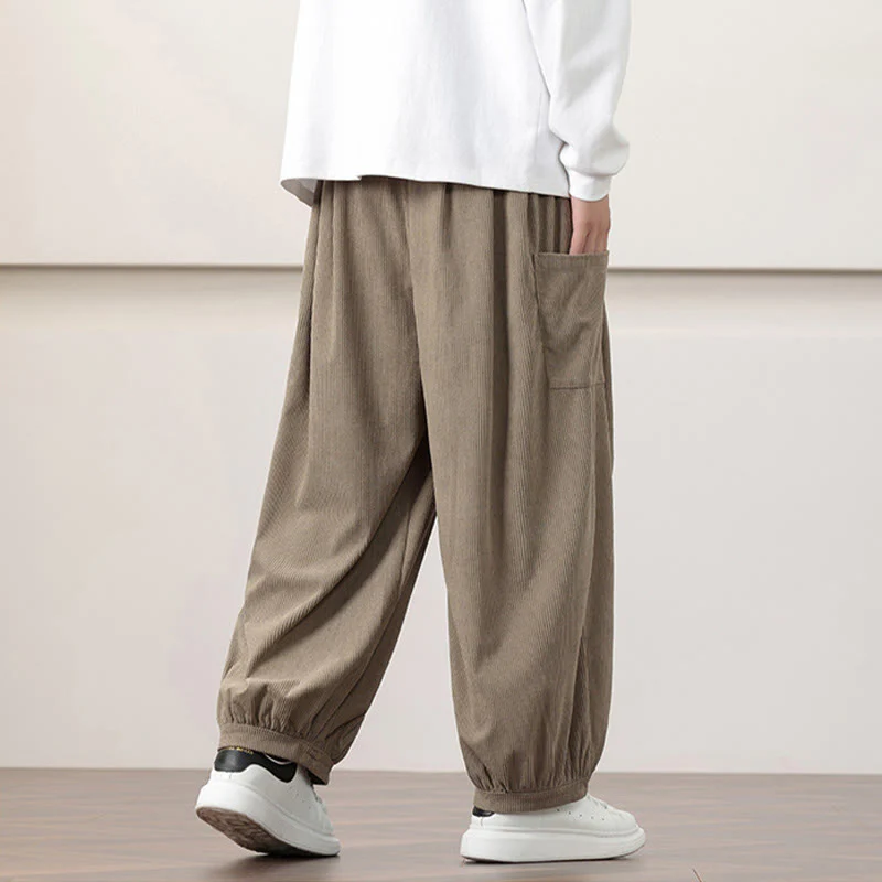 Pantaloni harem da uomo in velluto a coste tinta unita con coulisse e tasche Buddha Stones - Image 28