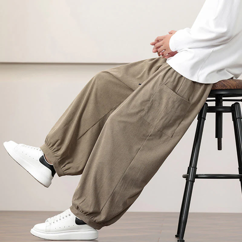Pantaloni harem da uomo in velluto a coste tinta unita con coulisse e tasche Buddha Stones - Image 29