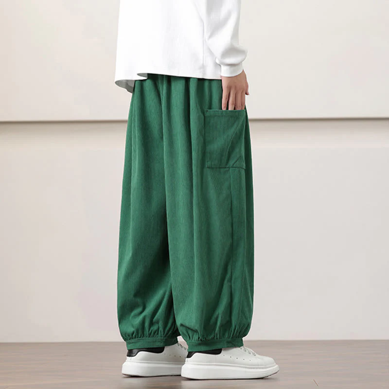 Pantaloni harem da uomo in velluto a coste tinta unita con coulisse e tasche Buddha Stones - Image 35