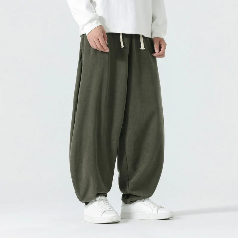 Pantaloni harem da uomo in velluto a coste tinta unita con tasche Buddha Stones Fall - Image 2