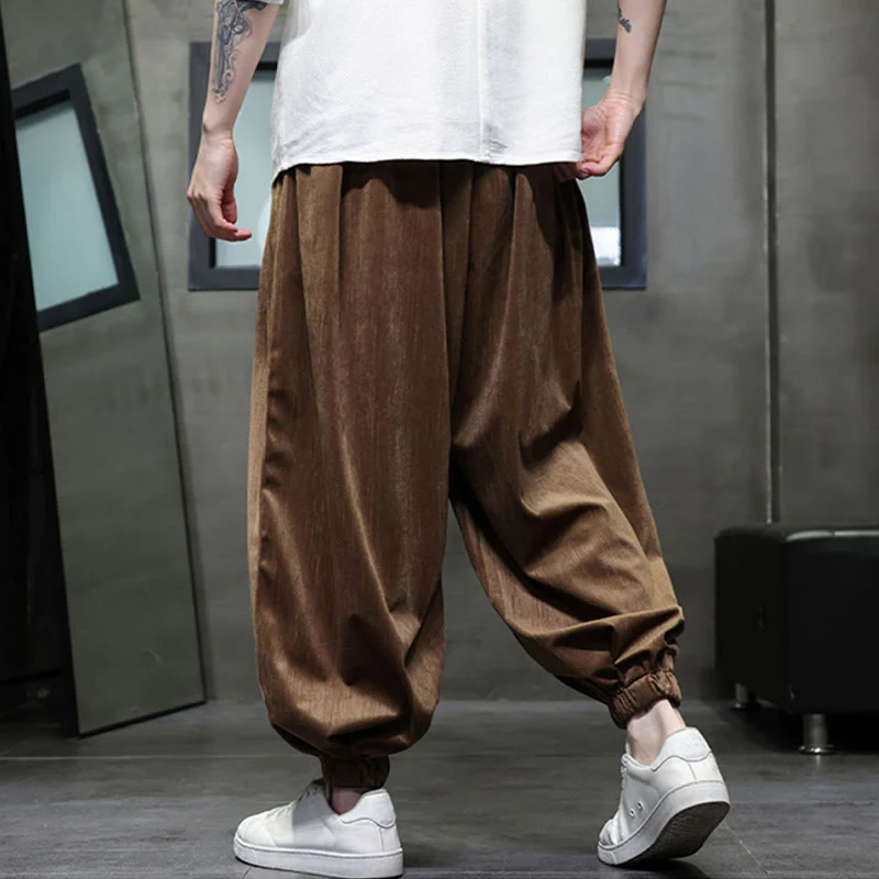 Pantaloni harem da uomo termici con coulisse in velluto a coste tinta unita Buddha Stones con tasche - Image 13