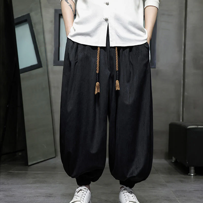 Pantaloni harem da uomo termici con coulisse in velluto a coste tinta unita Buddha Stones con tasche - Image 14