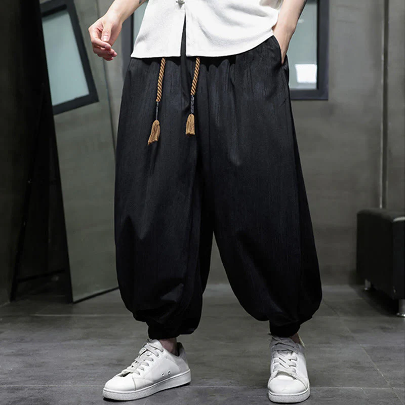 Pantaloni harem da uomo termici con coulisse in velluto a coste tinta unita Buddha Stones con tasche - Image 16