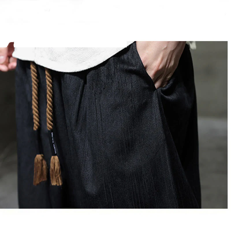 Pantaloni harem da uomo termici con coulisse in velluto a coste tinta unita Buddha Stones con tasche - Image 18