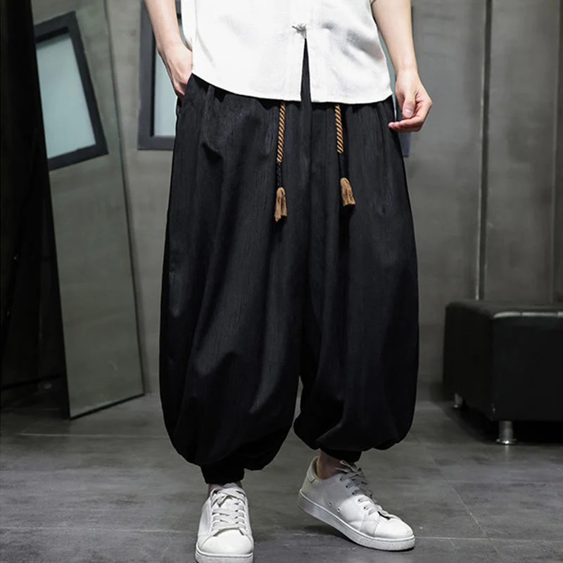 Pantaloni harem da uomo termici con coulisse in velluto a coste tinta unita Buddha Stones con tasche - Image 9