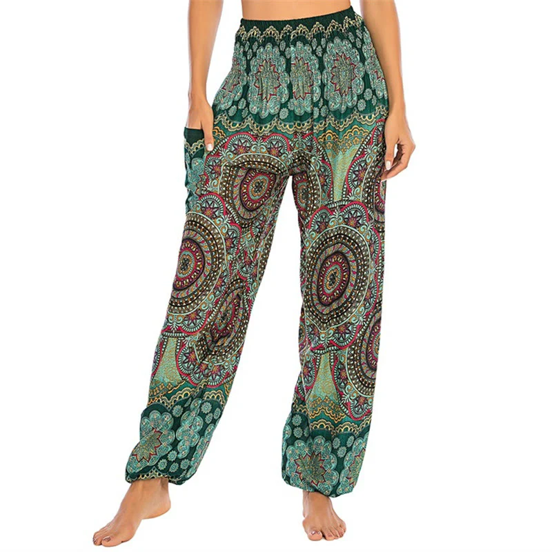 Pantaloni harem da yoga da donna con motivo geometrico rotondo e largo in stile boho Buddha Stones - Image 10
