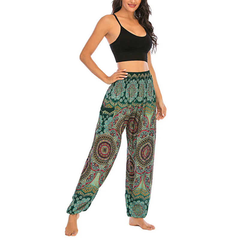 Pantaloni harem da yoga da donna con motivo geometrico rotondo e largo in stile boho Buddha Stones - Image 12