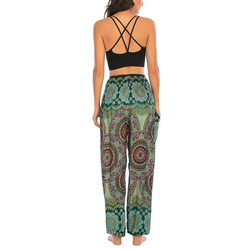 Pantaloni harem da yoga da donna con motivo geometrico rotondo e largo in stile boho Buddha Stones - Image 13