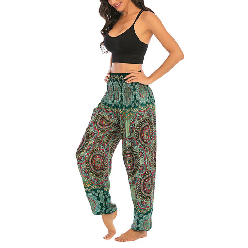Pantaloni harem da yoga da donna con motivo geometrico rotondo e largo in stile boho Buddha Stones - Image 15