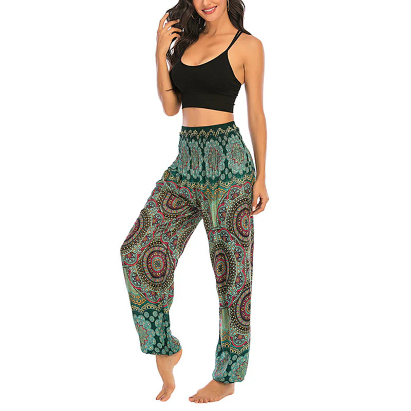 Pantaloni harem da yoga da donna con motivo geometrico rotondo e largo in stile boho Buddha Stones - Image 16