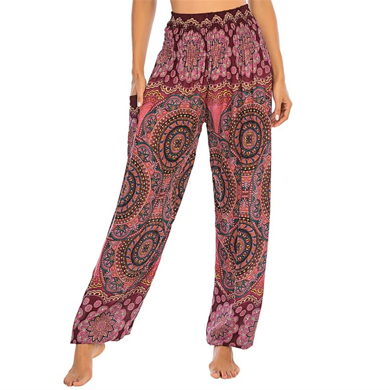 Pantaloni harem da yoga da donna con motivo geometrico rotondo e largo in stile boho Buddha Stones - Image 17