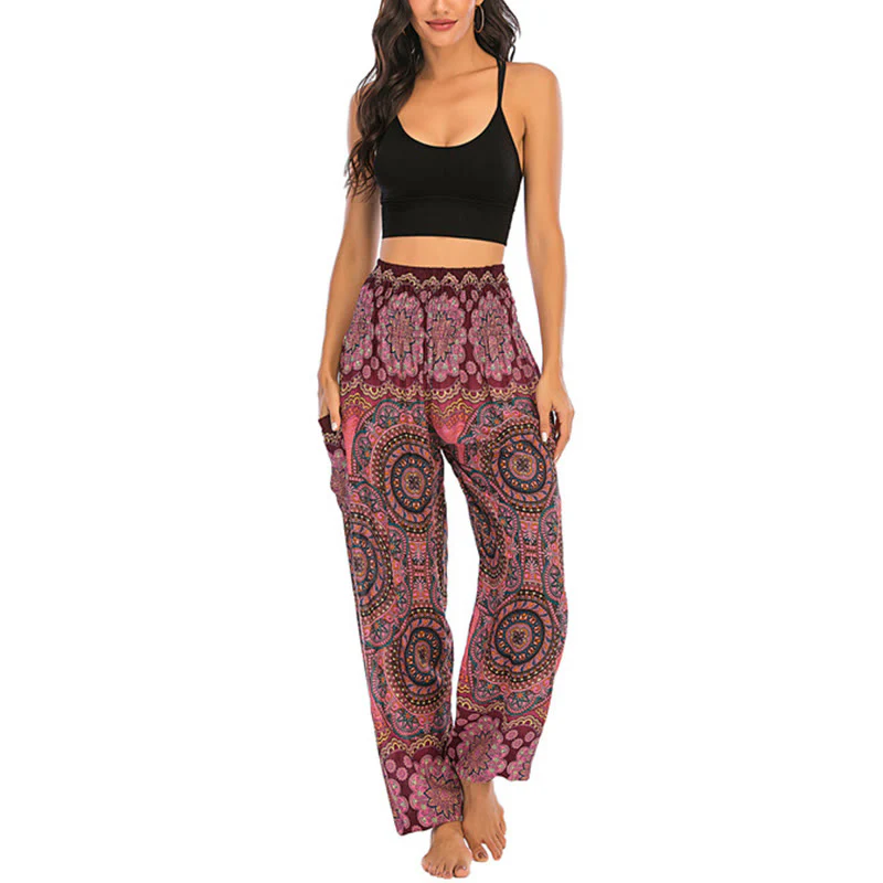Pantaloni harem da yoga da donna con motivo geometrico rotondo e largo in stile boho Buddha Stones - Image 18