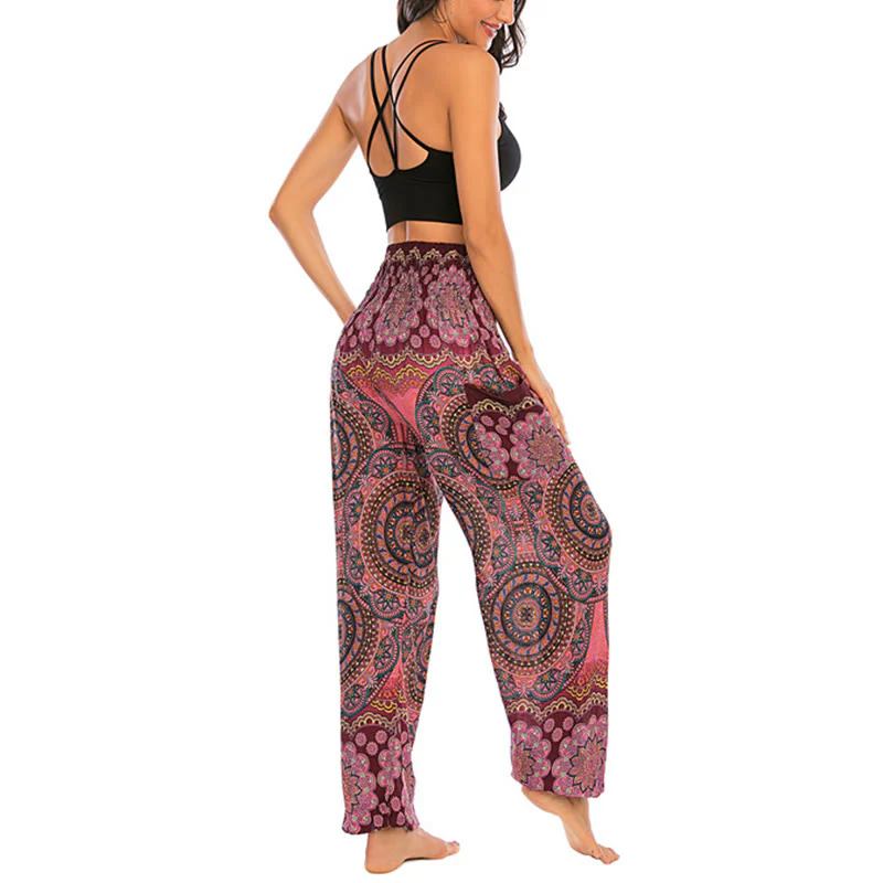Pantaloni harem da yoga da donna con motivo geometrico rotondo e largo in stile boho Buddha Stones - Image 21