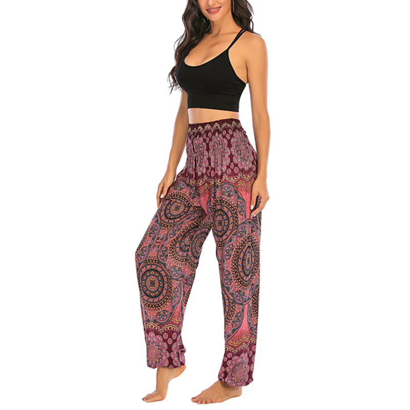 Pantaloni harem da yoga da donna con motivo geometrico rotondo e largo in stile boho Buddha Stones - Image 22