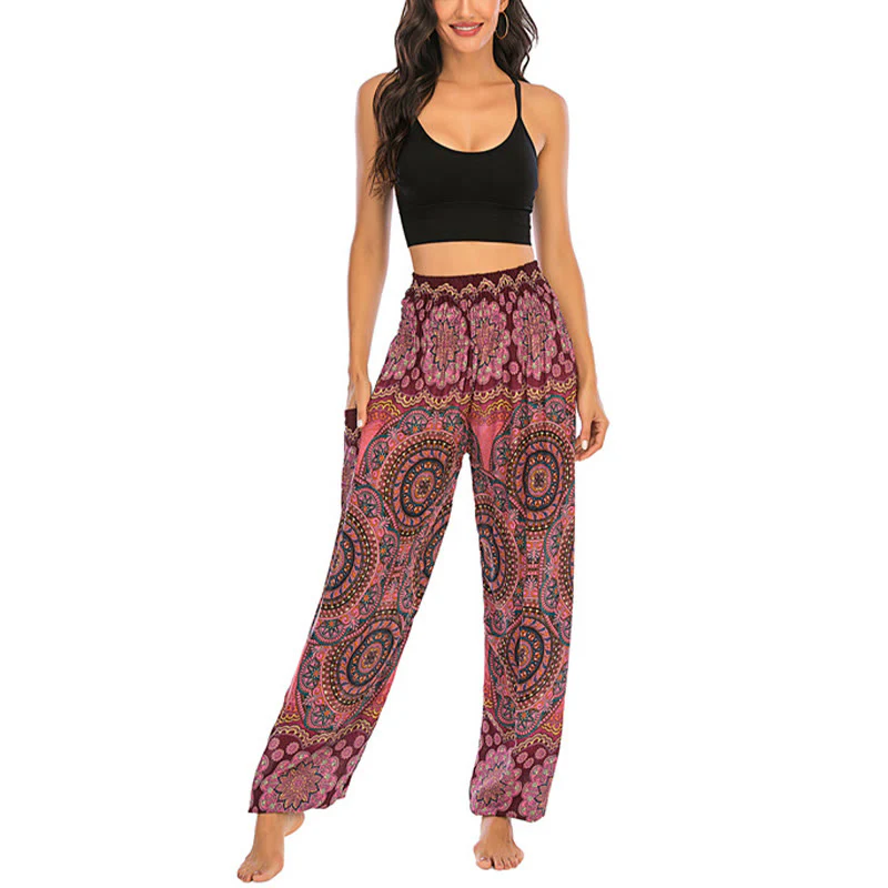 Pantaloni harem da yoga da donna con motivo geometrico rotondo e largo in stile boho Buddha Stones - Image 23