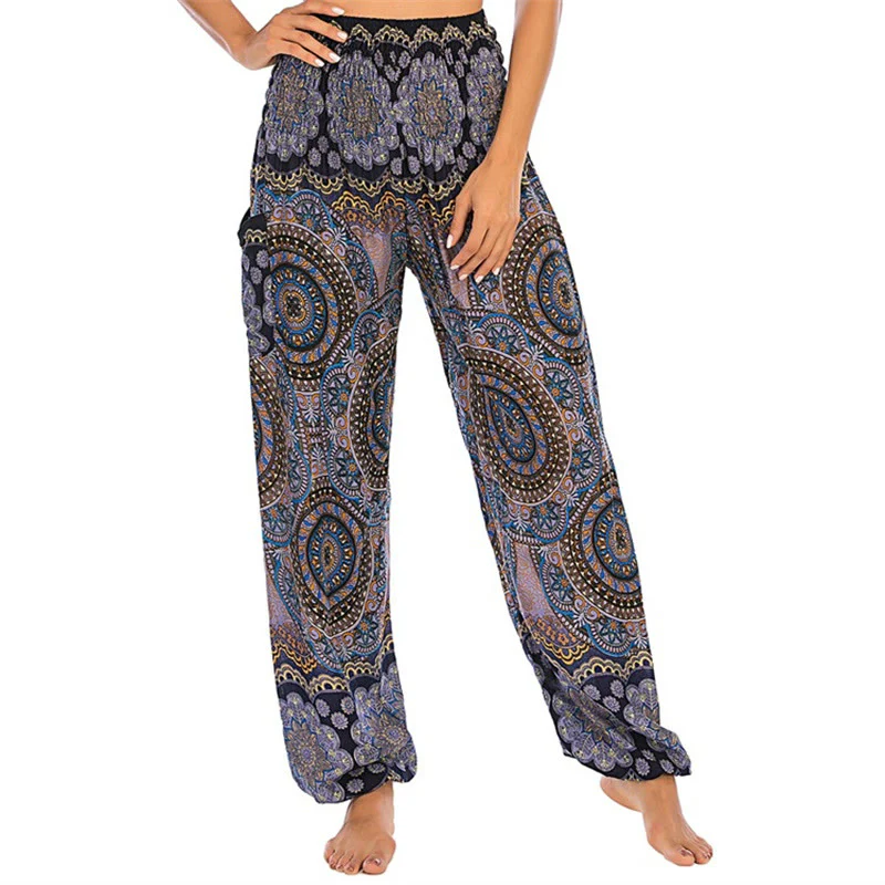 Pantaloni harem da yoga da donna con motivo geometrico rotondo e largo in stile boho Buddha Stones - Image 24