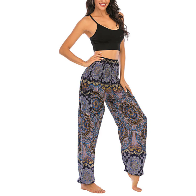 Pantaloni harem da yoga da donna con motivo geometrico rotondo e largo in stile boho Buddha Stones - Image 25