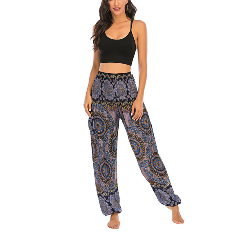 Pantaloni harem da yoga da donna con motivo geometrico rotondo e largo in stile boho Buddha Stones - Image 27