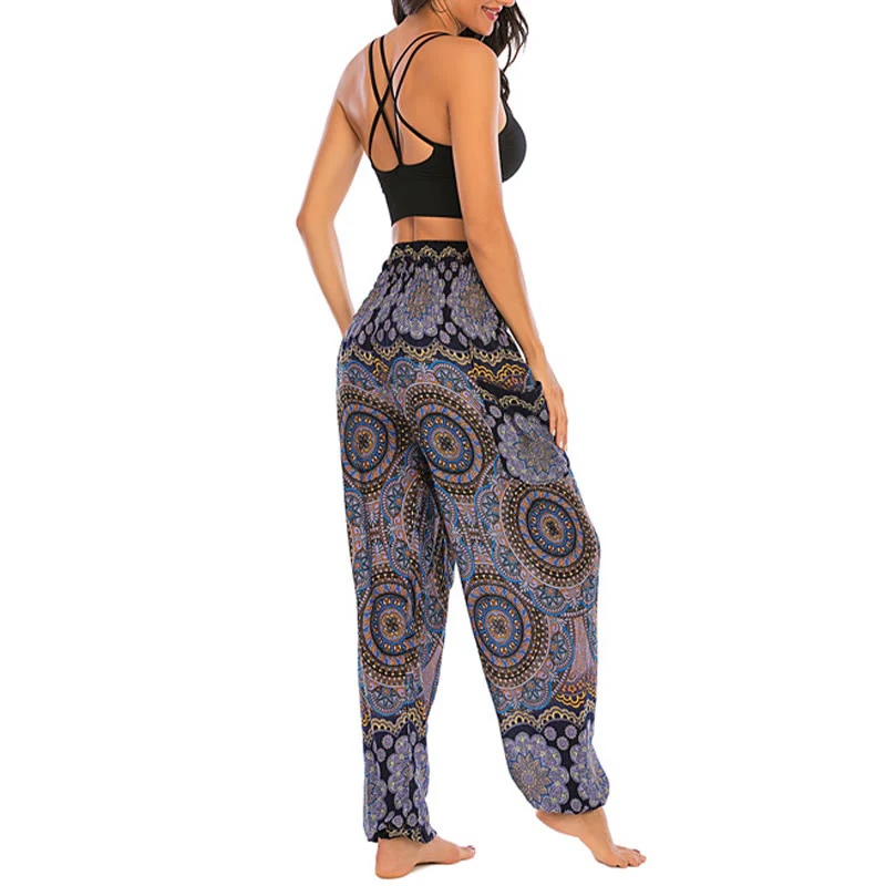 Pantaloni harem da yoga da donna con motivo geometrico rotondo e largo in stile boho Buddha Stones - Image 28
