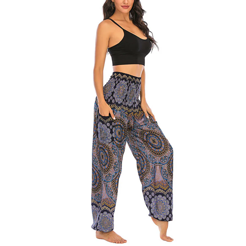 Pantaloni harem da yoga da donna con motivo geometrico rotondo e largo in stile boho Buddha Stones - Image 29