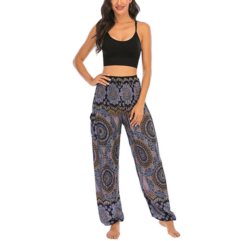 Pantaloni harem da yoga da donna con motivo geometrico rotondo e largo in stile boho Buddha Stones - Image 30