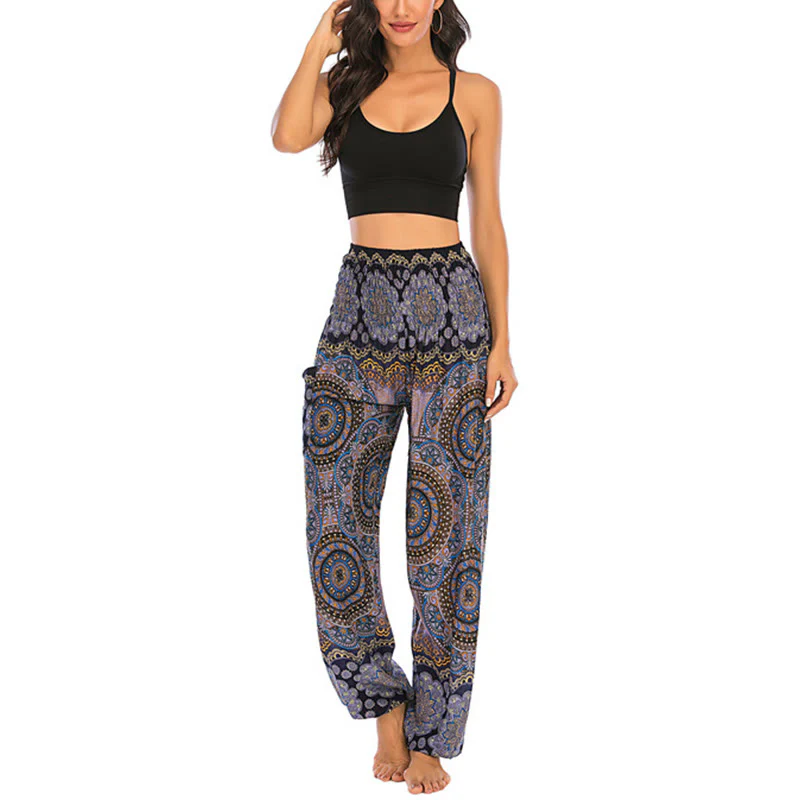 Pantaloni harem da yoga da donna con motivo geometrico rotondo e largo in stile boho Buddha Stones - Image 31
