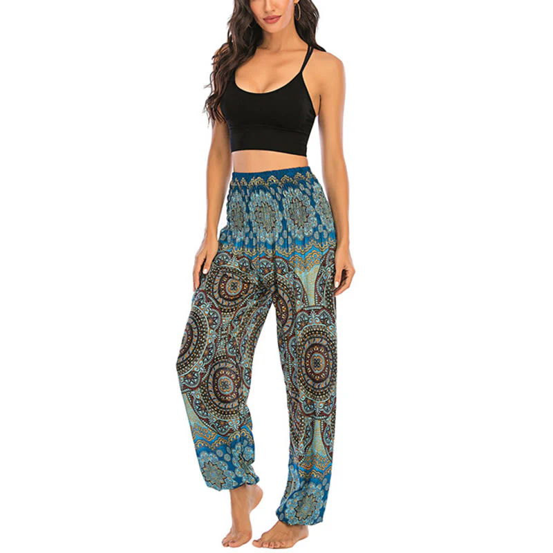 Pantaloni harem da yoga da donna con motivo geometrico rotondo e largo in stile boho Buddha Stones - Image 34