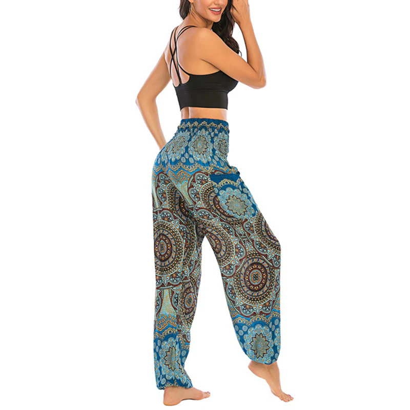 Pantaloni harem da yoga da donna con motivo geometrico rotondo e largo in stile boho Buddha Stones - Image 35