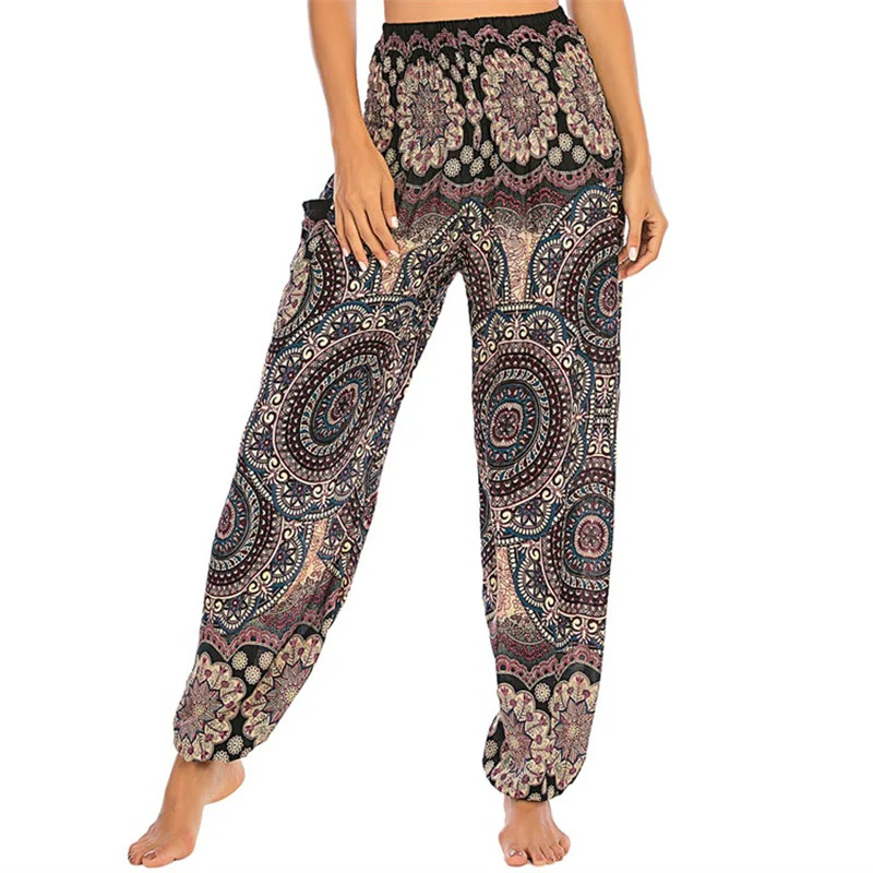 Pantaloni harem da yoga da donna con motivo geometrico rotondo e largo in stile boho Buddha Stones - Image 9