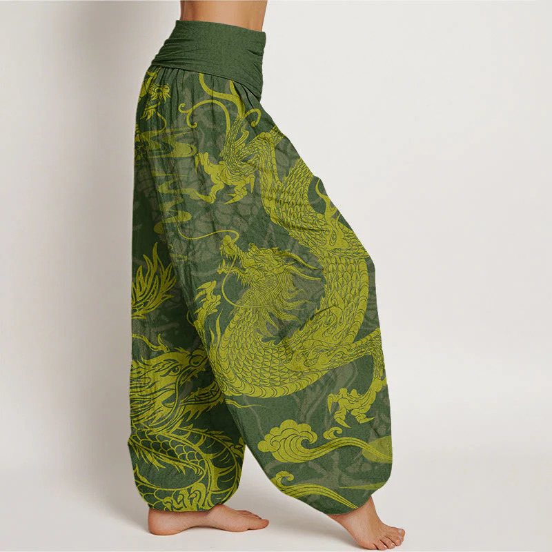 Pantaloni harem da donna con elastico in vita, Buddha Stones Cotton Dragon e nuvole di buon auspicio - Image 7