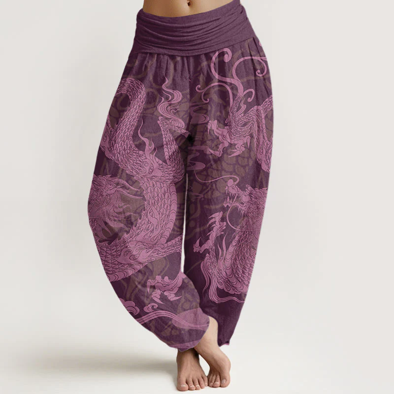 Pantaloni harem da donna con elastico in vita, Buddha Stones Cotton Dragon e nuvole di buon auspicio - Image 8