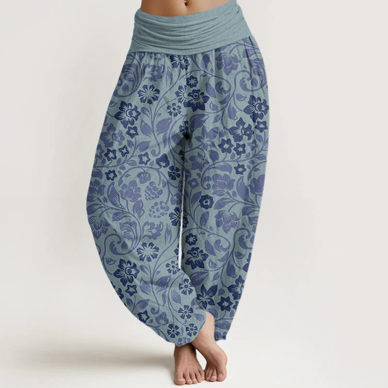 Pantaloni harem da donna con elastico in vita, in cotone, con piccoli fiori e rami intrecciati, motivo Buddha Stones - Image 8