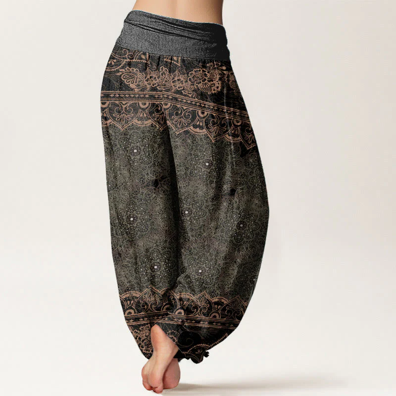 Pantaloni harem da donna con elastico in vita, in cotone, con eleganti fiori mandala e pietre Buddha Stones - Image 10