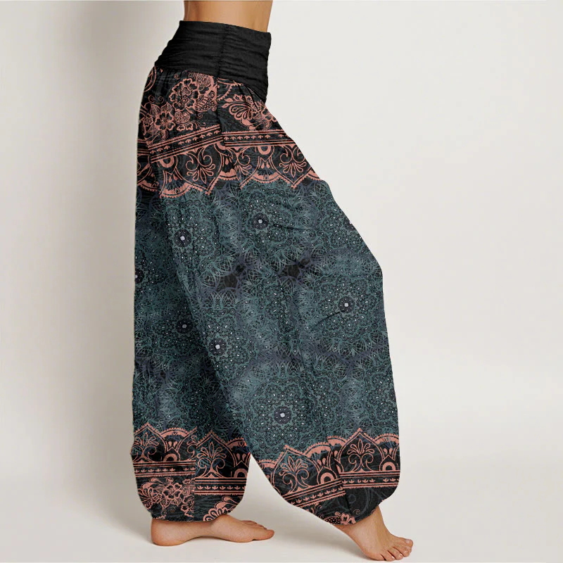 Pantaloni harem da donna con elastico in vita, in cotone, con eleganti fiori mandala e pietre Buddha Stones - Image 2