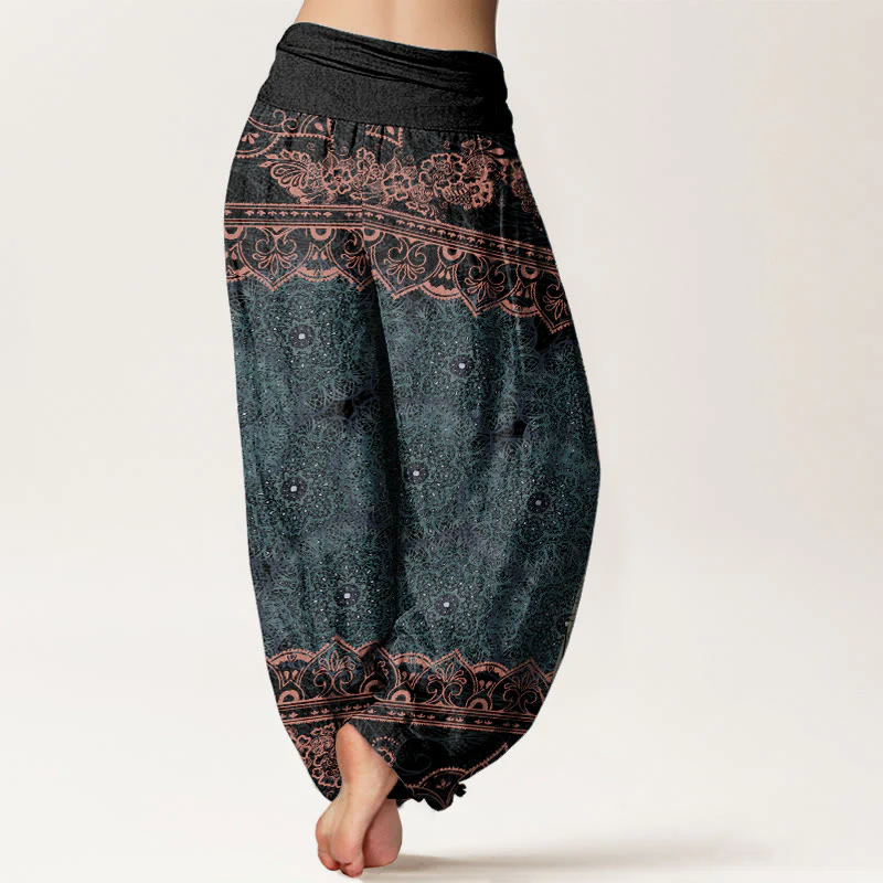 Pantaloni harem da donna con elastico in vita, in cotone, con eleganti fiori mandala e pietre Buddha Stones - Image 3