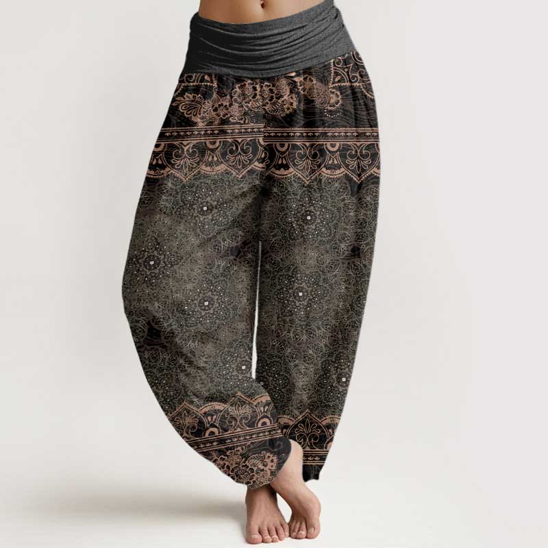 Pantaloni harem da donna con elastico in vita, in cotone, con eleganti fiori mandala e pietre Buddha Stones - Image 8